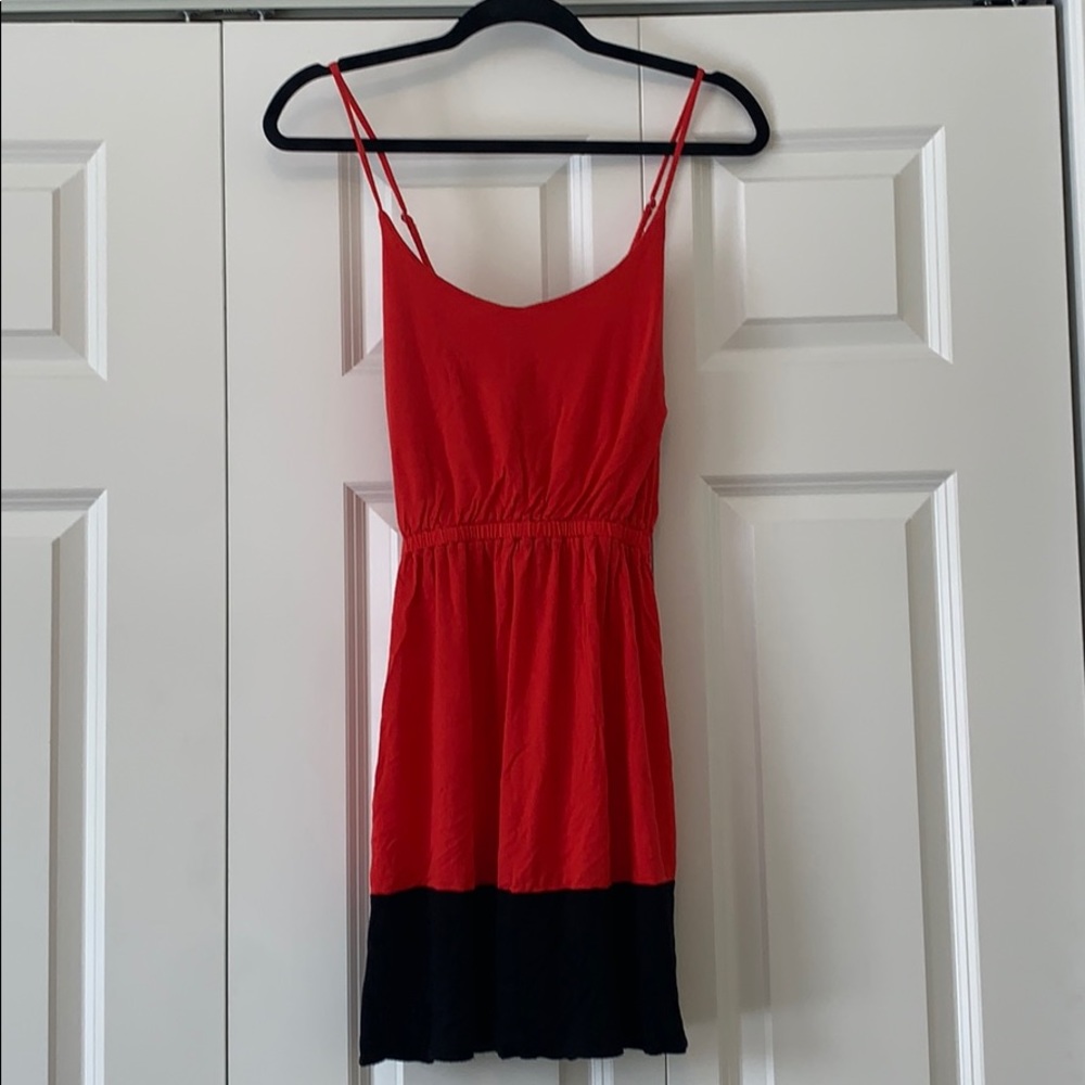 Red and Black Color Block Dress